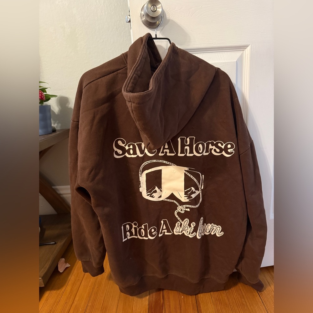 Brown Hoodie with Ski Graphic